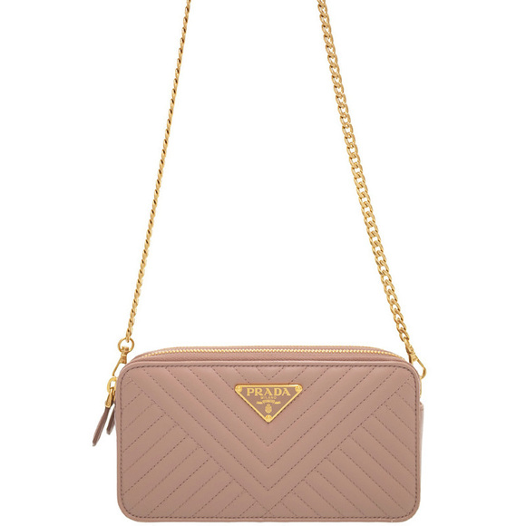 Prada Chain Shoulder Bag Leather Pink Beige - Picture 1 of 9